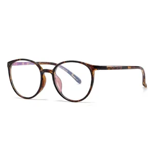 Stylish lightweight tortoiseshell round eyeglasses frame, anti-blue light clear glasses.