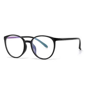 Detailed view of lightweight black round optical frame glasses for women, stylish clear lens.