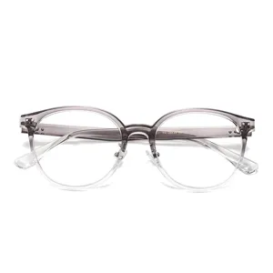 Leichter TR90 Retro runder Brillenrahmen fuer Damen und Herren transparent graue Brille.