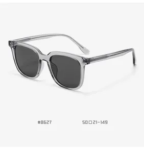 Grey translucent TR90 square sunglasses detail, stylish oversized eyewear for daily wear.