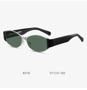 Retro oval cat-eye sunglasses for women with metal front and thick black temples for daily wear.