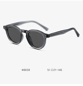 Retro TR90 polarized round sunglasses for men and women, stylish UV protection detail view.