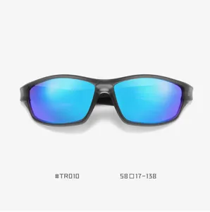 TR90 polarized sports sunglasses detail shot featuring blue reflective lenses for cycling