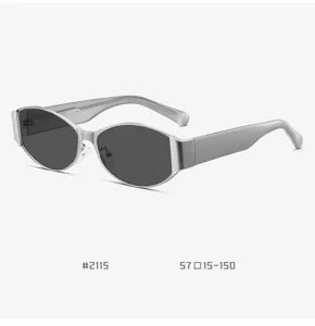 Detailed view of fashionable cat-eye sunglasses with metal and TR90 frame, UV protection.