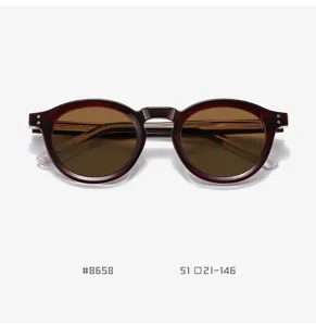 Vintage round frame polarized sunglasses for men and women, stylish brown tortoise design.