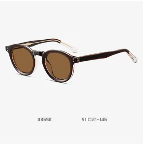 Retro round frame polarized sunglasses for men and women, premium TR90 frame with metal temples.