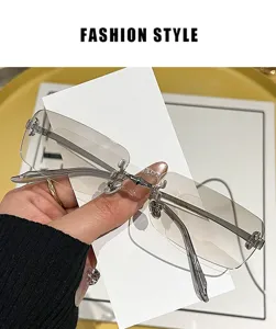 Y2K Rimless Gradient Square Sunglasses Men Women Street Fashion Metal UV Protection Sun Glasses