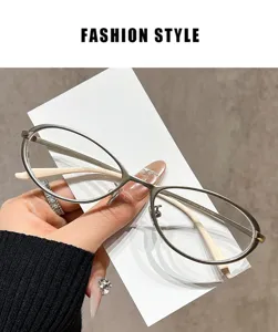 Classic metal oval optical glasses frame featuring elegant slim temples for daily fashion wear.