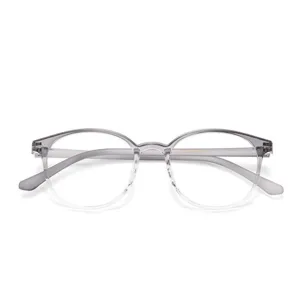 Montatura per occhiali da vista rotonda in TR90 grigio trasparente, stile coreano anti luce blu.