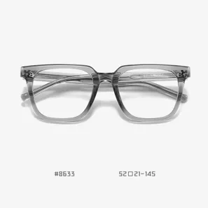 Transparent gray square eyeglasses frame, anti-blue light clear glasses for daily wear.