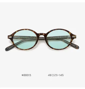 Retro round TR90 sunglasses with light green lenses stylish vintage eyewear for daily wear