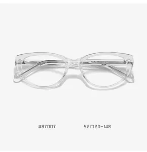 Vista dettagliata della montatura per occhiali trasparente, design leggero in TR90.