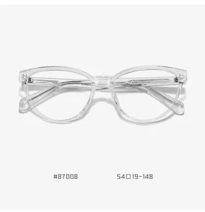 Clear TR90 optical glasses frame detail view, retro style, size 54-19-148, lightweight daily wear.