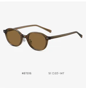 Trendy TR90 oval polarized sunglasses for men and women, retro geek style brown eyewear.