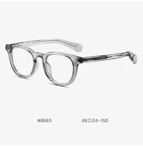 Montatura per occhiali trasparente grigia in TR90 con stanghette ondulate alla moda.