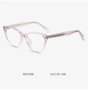 TR90 pink transparent optical glasses frame detail view, lightweight vintage clear eyewear style