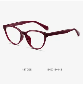 Detailed view of wine red TR90 optical glasses frame, featuring lightweight cat-eye design.