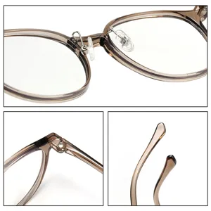 Korean retro round blue light blocking glasses frame with TR90 and silicone nose pads.
