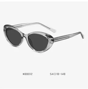 Stylish grey translucent cat eye sunglasses with woven temples chic designer eyewear for women.