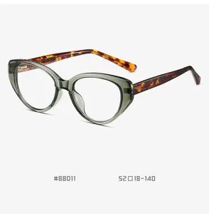 Retro cat-eye TR90 optical glasses frame with stylish tortoise shell temples for daily wear.
