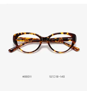 Detail view of retro cat-eye tortoise optical glasses frame with TR90 material and fine temple pins.
