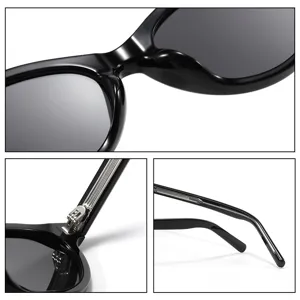 Retro oval polarized sunglasses for men and women, trendy thick frame cat eye eyewear.