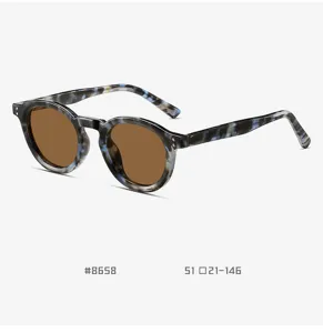 Retro TR90 round sunglasses for men and women, stylish polarized UV400 fashion eyewear.