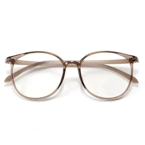 Koreaans retro groot montuur TR90 brillenframe, transparante bruine ronde optische bril.