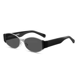 Women vintage cat-eye sunglasses silver frame thick black temples stylish sun protection