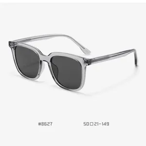 Transparent grey frame sunglasses for women and men, stylish large square UV400 eyewear.