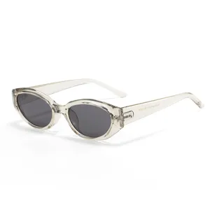 Korean style TR90 polarized sunglasses for women and men, retro clear grey oval frame.