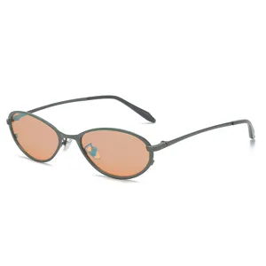 Retro metal cat-eye sunglasses for men and women, stylish UV protection vintage sun glasses.