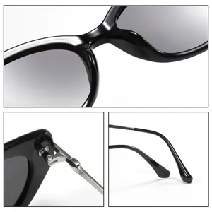 Retro cat-eye polarized sunglasses for women and men, stylish black frame with UV protection.