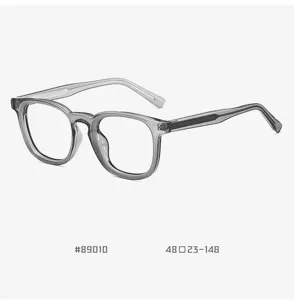 Classic grey transparent optical glasses frame, anti-blue light clear lenses, unisex wear.