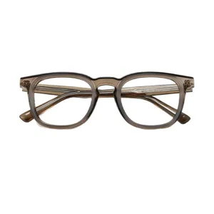 Classic square anti-blue light glasses with clear grey frame for men and women daily wear.