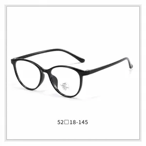 Occhiali tondi neri classici con lenti anti-luce blu, leggeri ed eleganti per l'uso quotidiano.