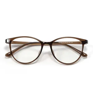 Montatura per occhiali tonda classica in TR marrone, design leggero per prescrizione.