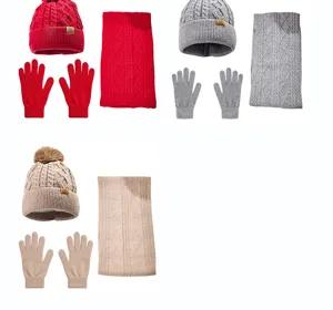 Ensemble bonnet écharpe gants tricoté d hiver chaud bonnet torsadé écharpe épaisse femme