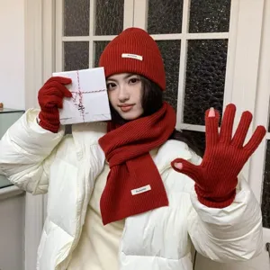 Damen Winter Dick Gestrickt Mütze Schal Und Handschuhe Set Warm Weich Thermo Beanie Set Einfarbig Draußen Kaltes Wetter Zubehör Für Damen