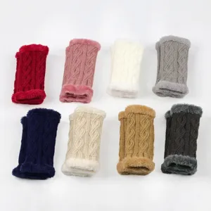 Knitted fuzzy arm warmers winter warm thermal fingerless gloves thick soft cozy cuffs
