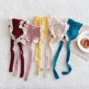 Kinder Mädchen Koreanischer Stil Spitzenbesatz Gestrickte Ohrschützer Winter Warm Zopfmuster Ohrenwärmer Bindedesign Süße Ohrenschützer