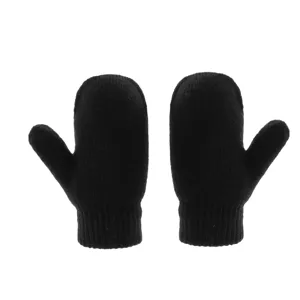 Schwarze gestrickte Winterfäustlinge für Kinder, warme kuschelige Handschuhe für kalte Tage.