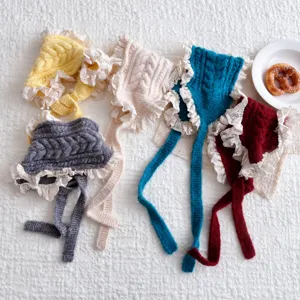 Suesse baby muetze strick mit spitze winter warm kinder beanie kleinkind bunten hut
