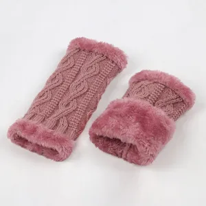 Knitted plush arm warmers winter cozy fuzzy fleece cuff gloves pink stylish warm accessory