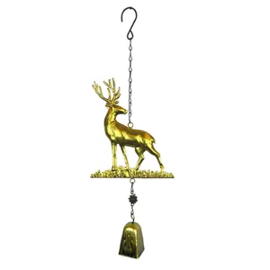 Golden deer wind chime iron hanging pendant for courtyard and garden holiday ornament