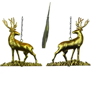 Gold iron deer hanging pendant metal craft ornament for garden Christmas home decoration.