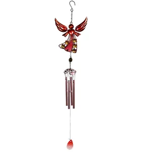 Carillon à vent ange en métal rouge suspendu pour décoration de jardin et de balcon.