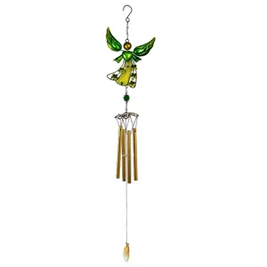 Carillon à vent ange en verre métal détail, décoration suspendue pour jardin balcon.