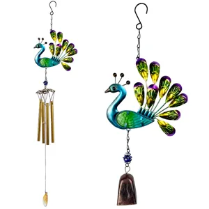 Metal peacock wind chime garden hanging ornament outdoor decor metal bell tubes