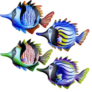 Metal Fish Wall Art Tropical Fish Hanging Decor Colorful Iron Wall Sculpture For Home Indoor Outdoor Garden Decoration